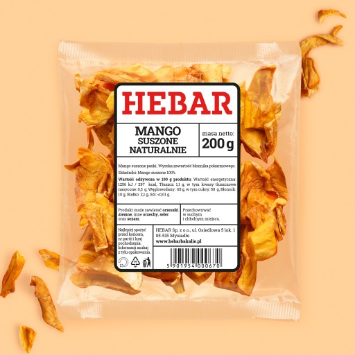 SUŠENÉ MANGO Plátky BEZ CUKRU 200 G HEBAR
