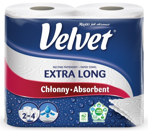 Velvet EXTRA DLHÁ papierová utierka, NAJDLHŠIA, celulózová - 2 rolky