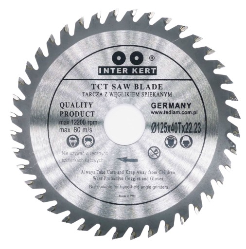 WIDIOWA KOTÚČ NA REZANIE DREVA 125 mm X 22,23 mm PÍLA 40T