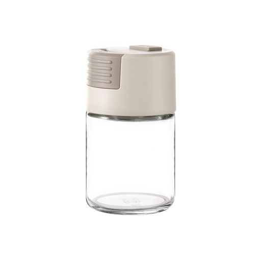 Sklenená nádoba s gombíkovou soľničkou na korenie s odmerkou 5g 100 ml