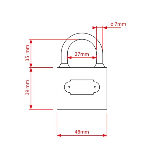 Visiaci zámok s liatinovým okovom, samosvorný, kľúč 48mm, 3 kľúče