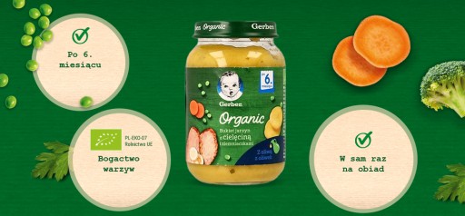 Gerber Bio večera Kytica zeleniny s teľacím mäsom a zemiakmi po 6 mesiacoch