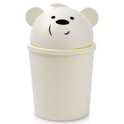 Odpadkový kôš s medvedíkom, mini, malý, stolný kúpeľňový kôš, biely, 1,5L