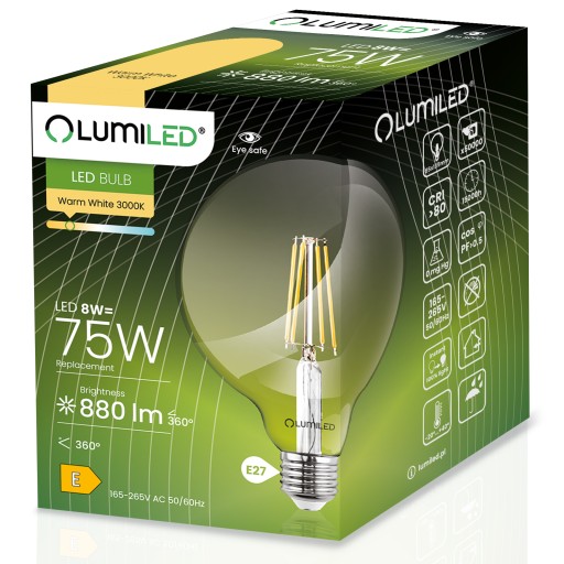 LED žiarovka E27 G95 FILAMENT 8W GLOBE LUMILED