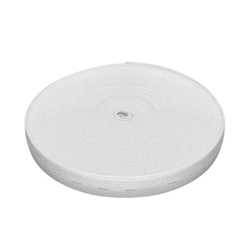 GUMOVÁ páska, elastický pásik BIELY GOMBÍK, s otvormi, 25 mm, Dĺžka: 5 m, I. stupeň