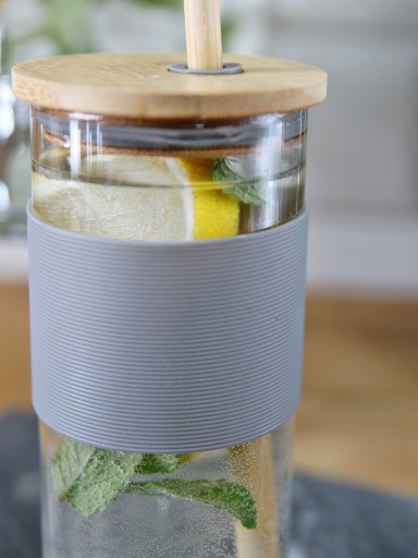 SKLENENÁ fľaša, pohár SMOOTHIE, 400 ml, so slamkou