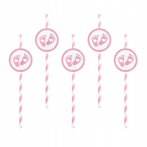 Slamky na pitie Baby Shower Pink Feet Stork Birthday 10ks