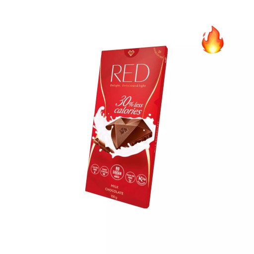 Mliečna čokoláda so zníženým obsahom kalórií (-30%) 100g ČERVENÁ