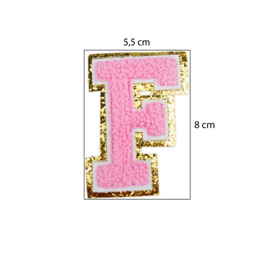 PATCH ružové veľké LETTER F trblietavé nápisové písmo