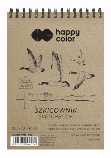 Skicár, blok A6, špirála, biela, 90g, 80 listov Happy Color BIRDS