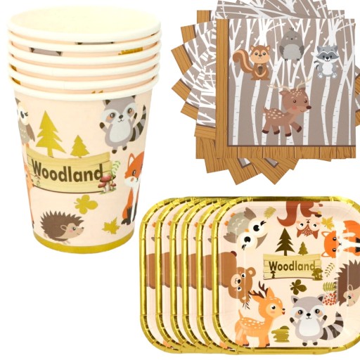 Párty set, šálky, taniere, obrúsky, Woodland FOREST, lesné zvieratká