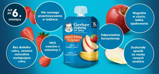 Gerber mousse Jablko banán jahoda po 6 mesiacoch 80g