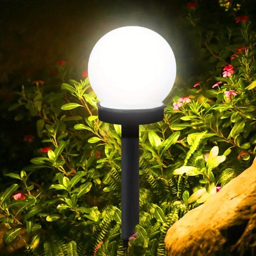 Solárne LED záhradné svietidlo, BIELA GUĽA, 10 cm, Vodotesné IP44