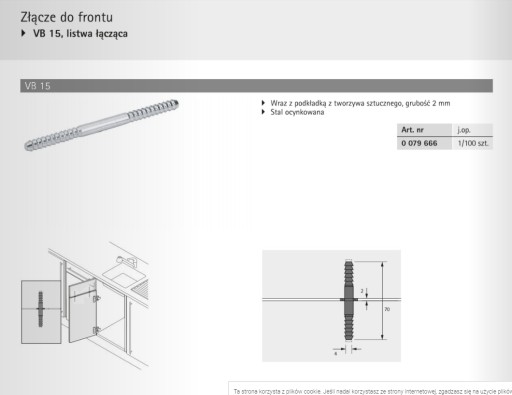 Konektor pre čelá fi 4, dĺžka 70mm Hettich VB15 /79666/