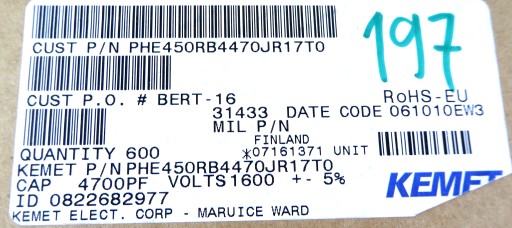 Fólia RIFA 0,0047uF 4,7nF 4N7 5% 1600V DC 10ks