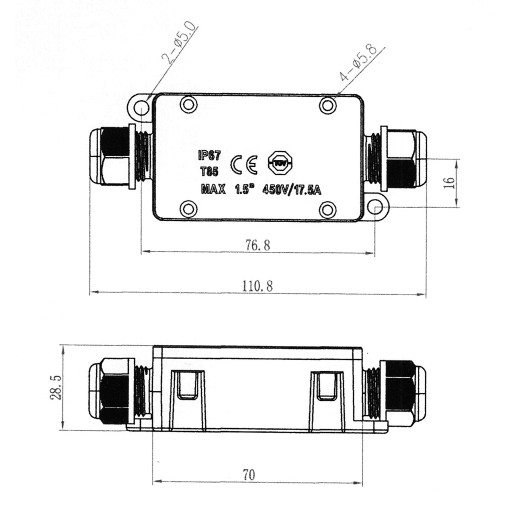 Hermetický káblový konektor pre IP67 KÁBLE LED SVETLOMETOV