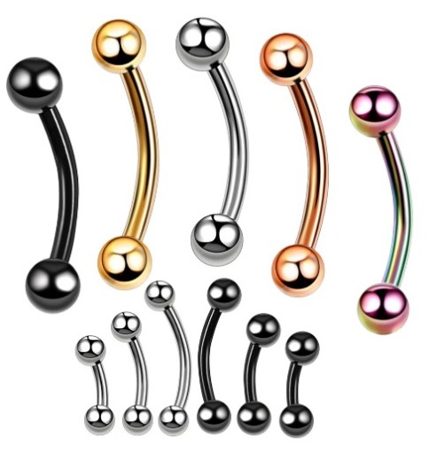 Banánový piercing do ucha, piercing do obočia s guľôčkami SS316L 1,2/10/3+3 mm