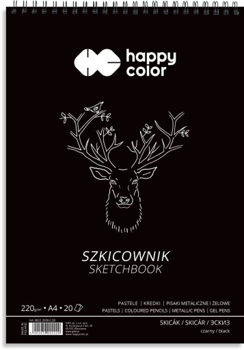 BLOK Špirálový skicár A4 ČIERNA 20 listov 220g HAPPY COLOR
