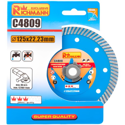 TURBO DIAMANTOVÝ DISK 125 mm 22,23 mm BETÓNOVÁ TEHLA PRE BRÚSKU RICHMANN