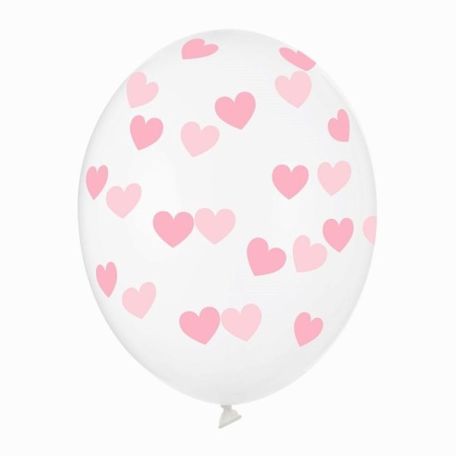 TRANSPARENTNÉ BALÓNKY s ružovými srdiečkami 30 cm x6