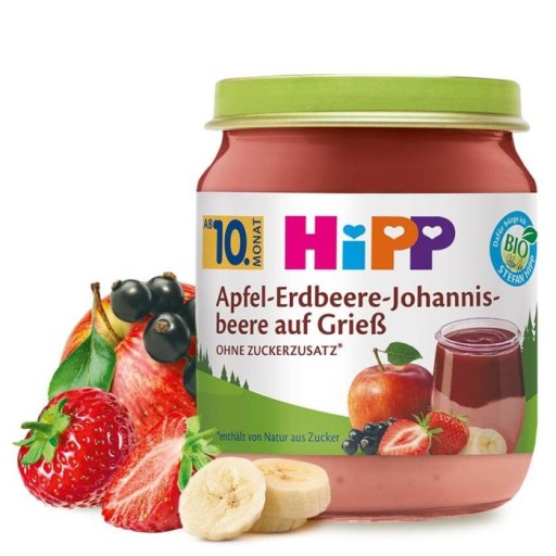 Hipp Bio Krupicová kaša Jablkové Jahody Čierna ríbezľa 10m 200g