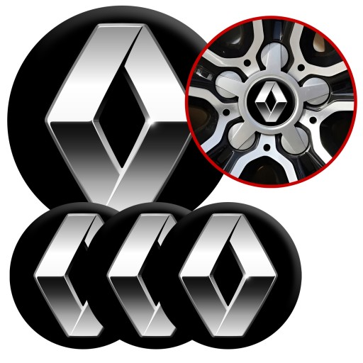 4 Emblémy Stredy ráfikov Kryty kolies Kolesá RENAULT TOP SET 60 mm