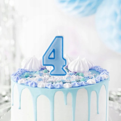 Sviečka 4. narodeninová torta Modrá Modrá Číslo Elegantná Veľká 8cm