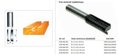 Priama rezačka na drevo 6x20x8mm CON-ARB-2201