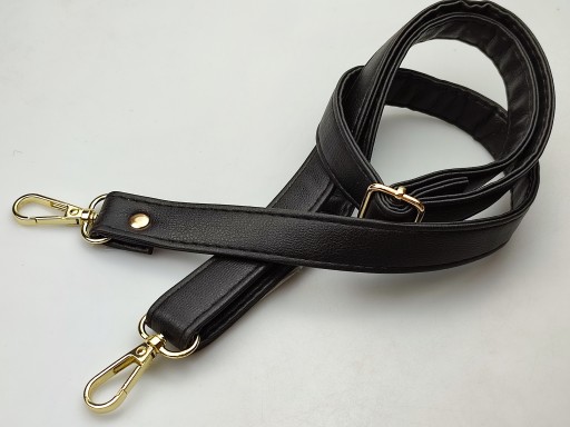 Popruh na kabelku, 20 mm, čierny, so zlatými karabínkami, 64 - 115 cm