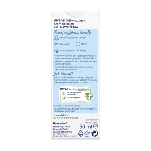 NIVEA 24H hydratačný osviežujúci denný krém SPF15 50 ml