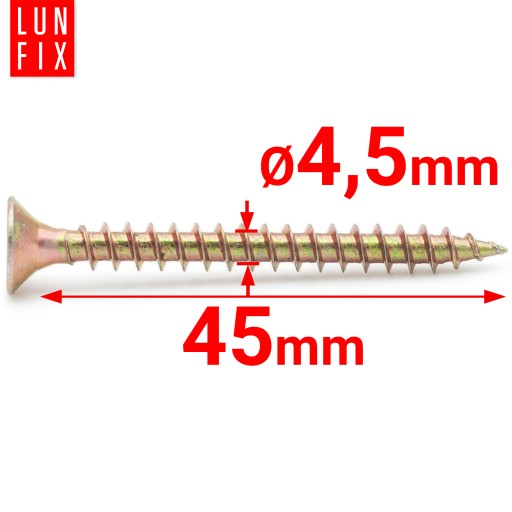 Skrutky do dreva kalené 4,5x45mm, zápustná hlava, pozinkované, 300 ks.