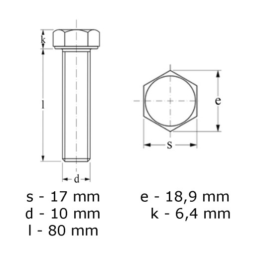 Nerezová skrutka A2 DIN 933 M10 x 80 - 10 kusov