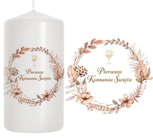 SVIEČKA prijímanie Sviečka Dekorácia na stôl SVÄTÉ prijímanie Boho listy 10cm