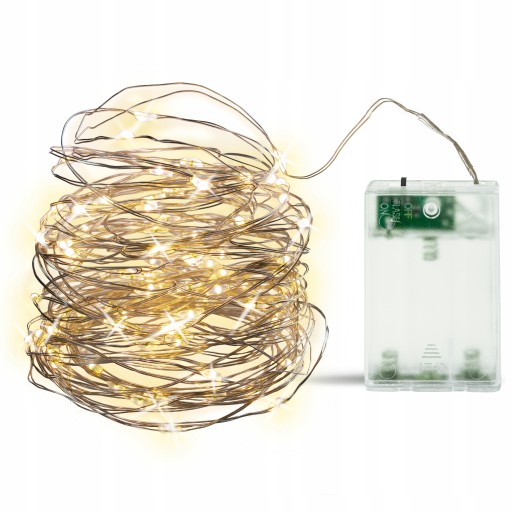 100 LED DRÔTOVÝCH SVIETIDIEL, NA BATÉRIU, TEPLÉ BIELE, 10M