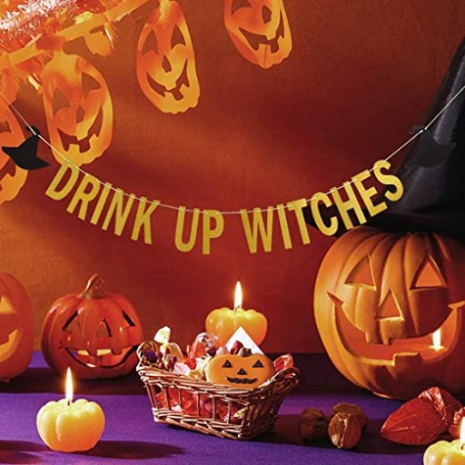 Drink Up Witches Banner Zlatý trblietavý večierok