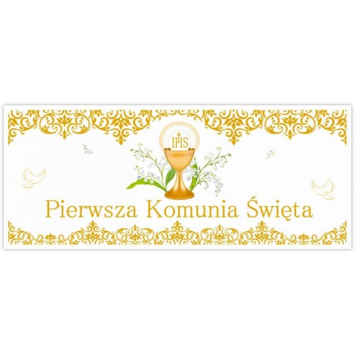 PRIJÍMANIE PLAGÁT PRVÉ SV. PRIJÍMANIE kvety IHS zlatý ornament POHÁR