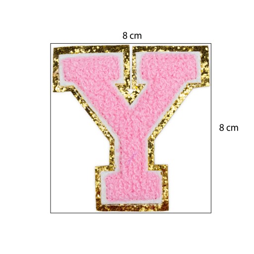 NÁŠIVKA ružová veľké PÍSMENO Y, nápis glitter igrek