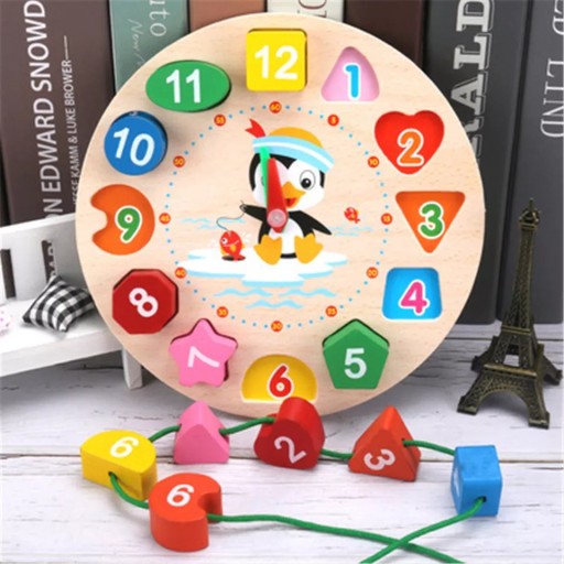 DREVENÝ TRIEDIČ PUZZLE HODINKY + KORÁLKY 2v1