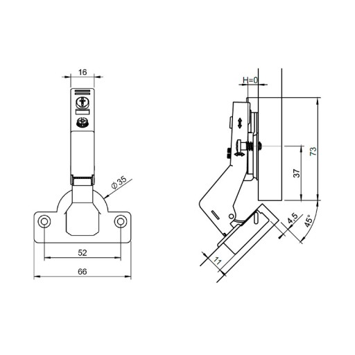 METALLA+ HAFELE 45° uhol SOFT 3D pánt