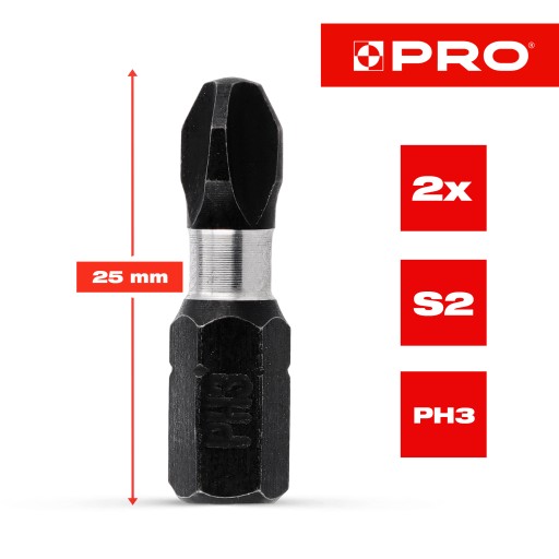 NÁRAZOVÉ HROTY NÁRAZOVÝ BIT SILNÝ SKRUTKOVACÍ BIT PH3 25 MM