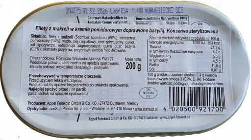 MAKERELOVÝ FILET S paradajkami a bazalkou 200g APPEL