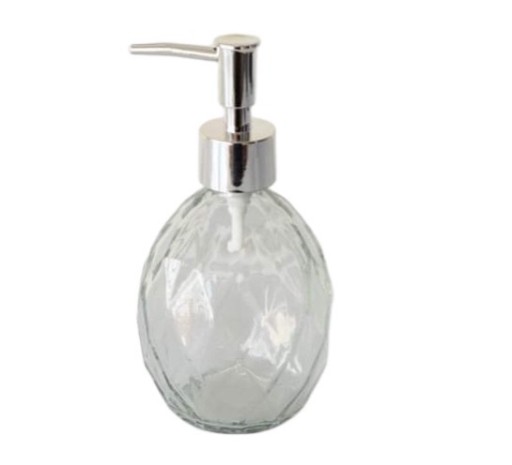 Sklenený dávkovač mydla so strieborným 350 ml glamour dávkovačom mydla