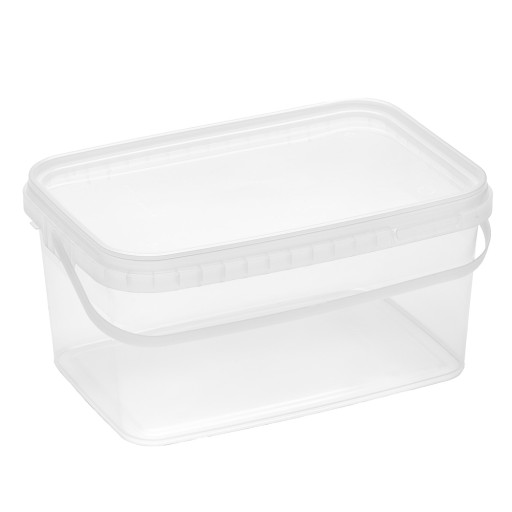 Priehľadné obdĺžnikové vedierko 2,5L s vekom FOR FOOD na drobnosti