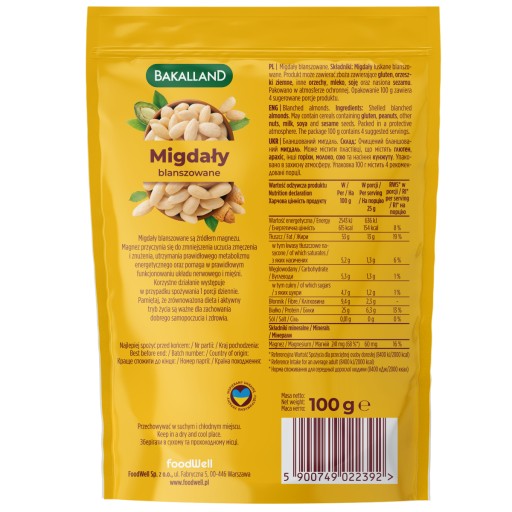 BAKALLAND BLANCHOVANÉ MANDLE, CELÉ LÚPANÉ 100G x2