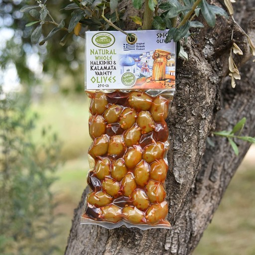 KORVEL Olivy (Kalamata-Halkidiki s paprikou), sada dvoch balení, 500g