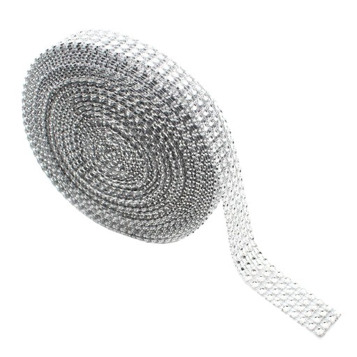 Stuha so zirkónmi, STRIEBORNÉ diamanty, 1,5 m, lesklá