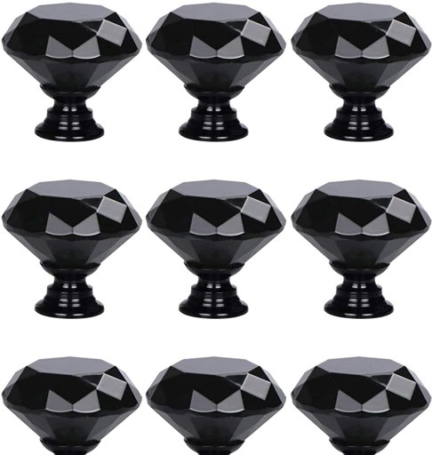 2xdiamantový krištáľový nábytkový gombík 30mm ČIERNA