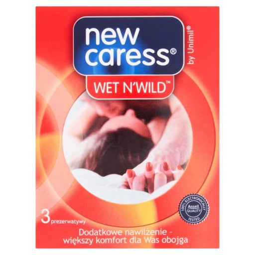 Nové latexové kondómy Caress Wet N'Wild, 3 ks