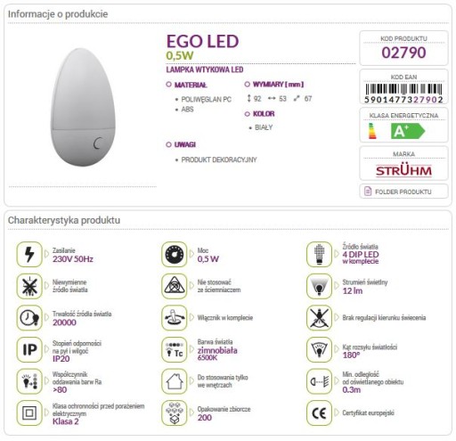 EGO LED 0,5W STRUHM 02790 LED zásuvná žiarovka