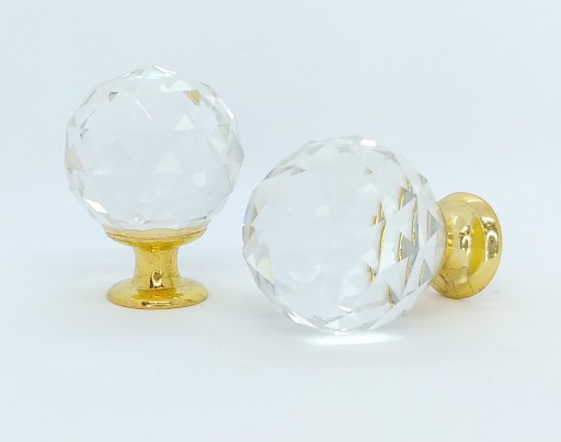 Krištáľový gombík, nábytková úchytka 30 mm, zlatá